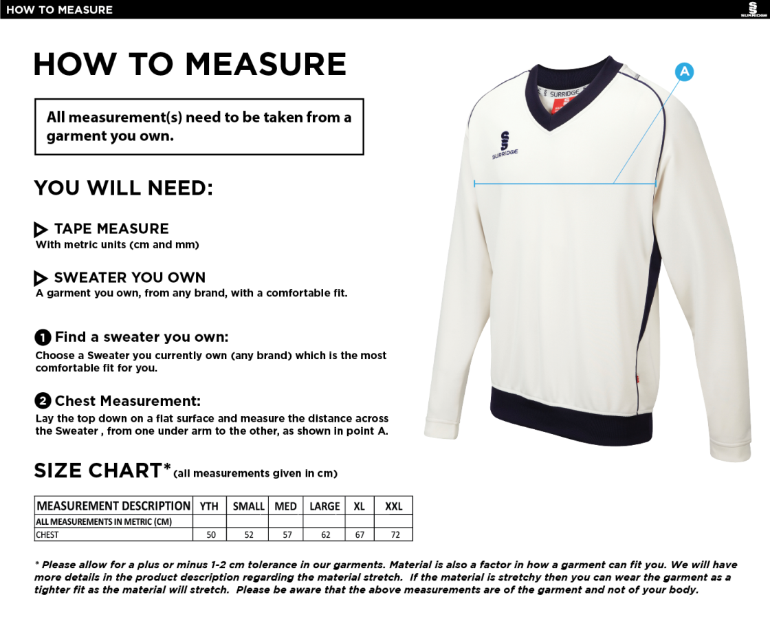 Electricity Sports CC - Long Sleeve Sweater - Size Guide