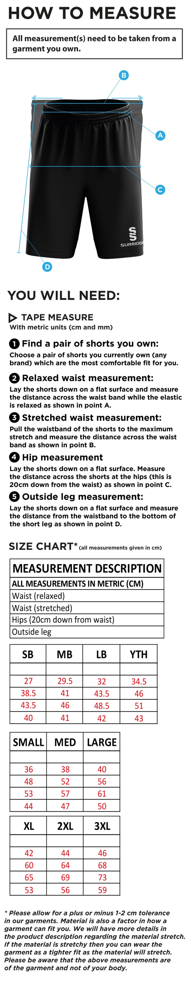 Electricity Sports CC - Blade Shorts - Size Guide
