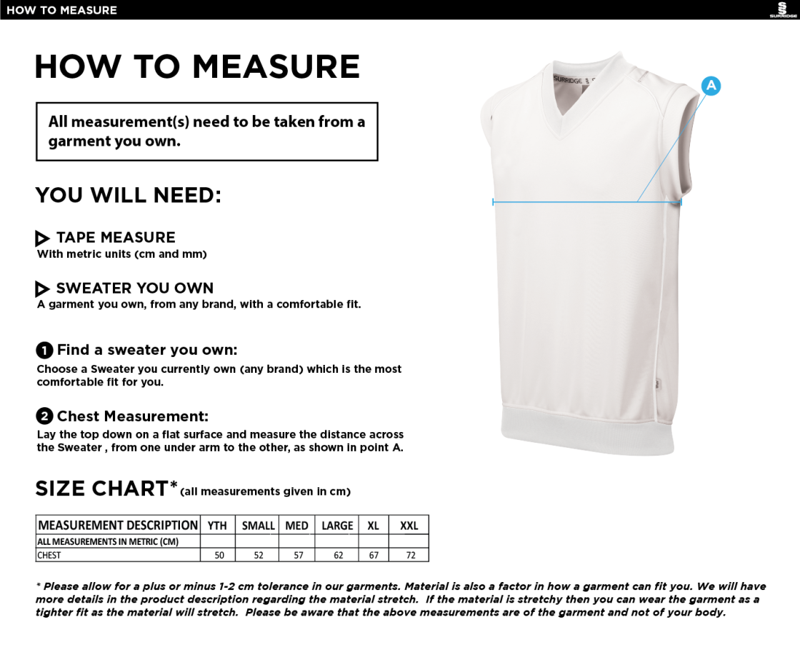 Electricity Sports CC - Sleeveless Sweater - Size Guide