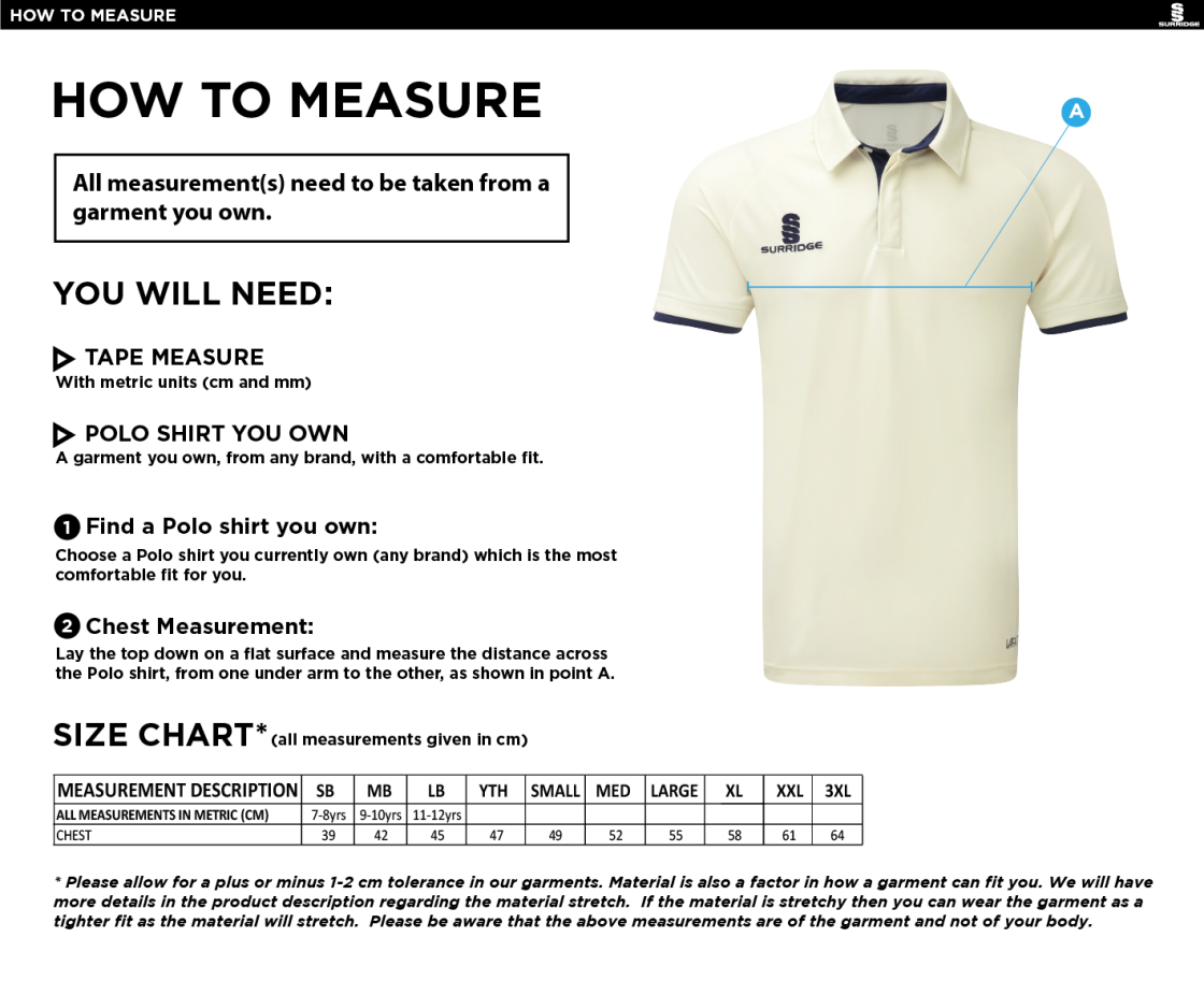 Electricity Sports CC - Short Sleeve Tek Shirt - Size Guide