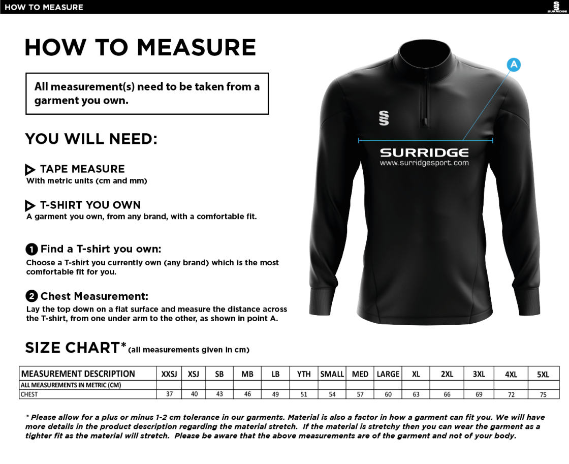 Electricity Sports CC - Dual Mid layer - Size Guide